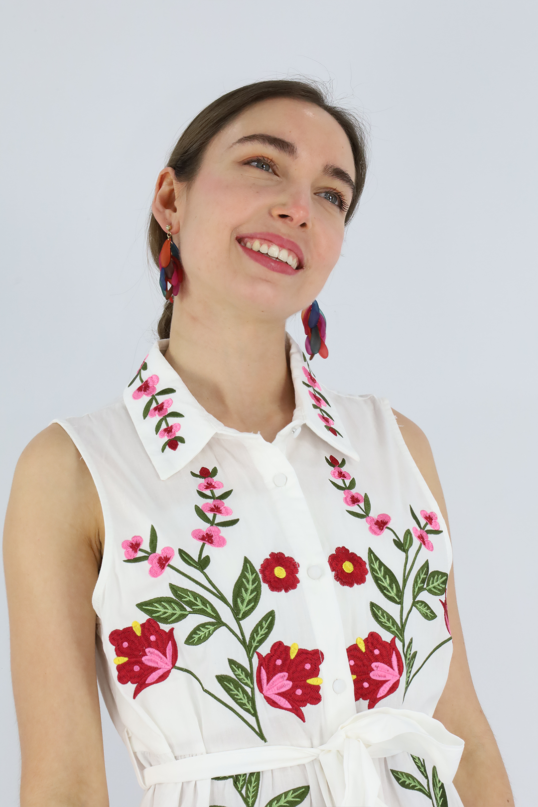 Vestido largo blanco con flores